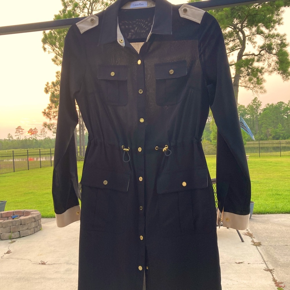 Calvin Klein Black and Cream Collared Dress